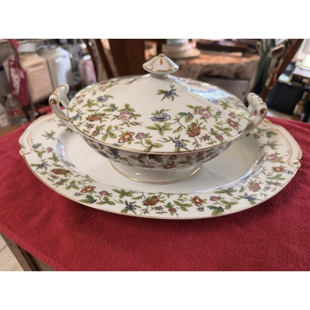 Vintage Aladdin Fantasia Covered Tureen W/ Lid And Underplate Occ. Japan 1940s